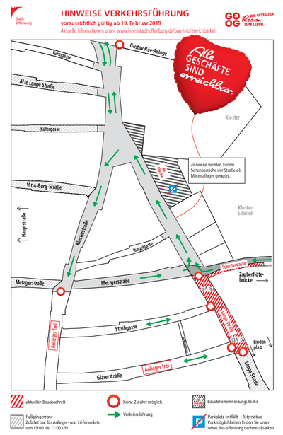 Die veränderte Verkehrsführung ist gültig ab Dienstag, 19. Februar 2019. Grafik: Stadt Offenburg / Yupanqui